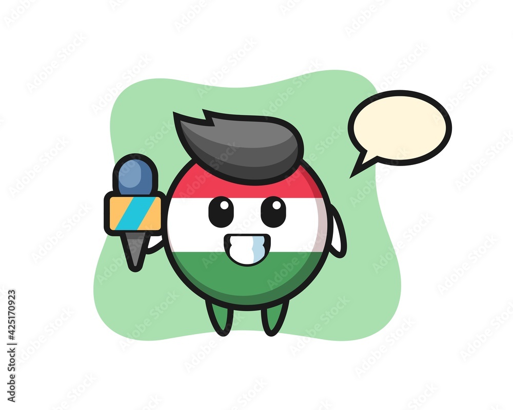 Character mascot of hungary flag badge as a news reporter