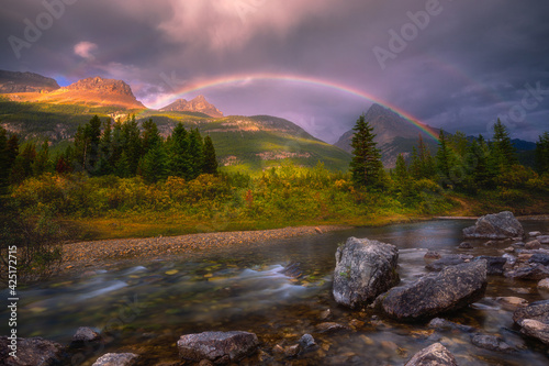Rainbow over the mountains, banff, canadian rockies, Alberta, Canada