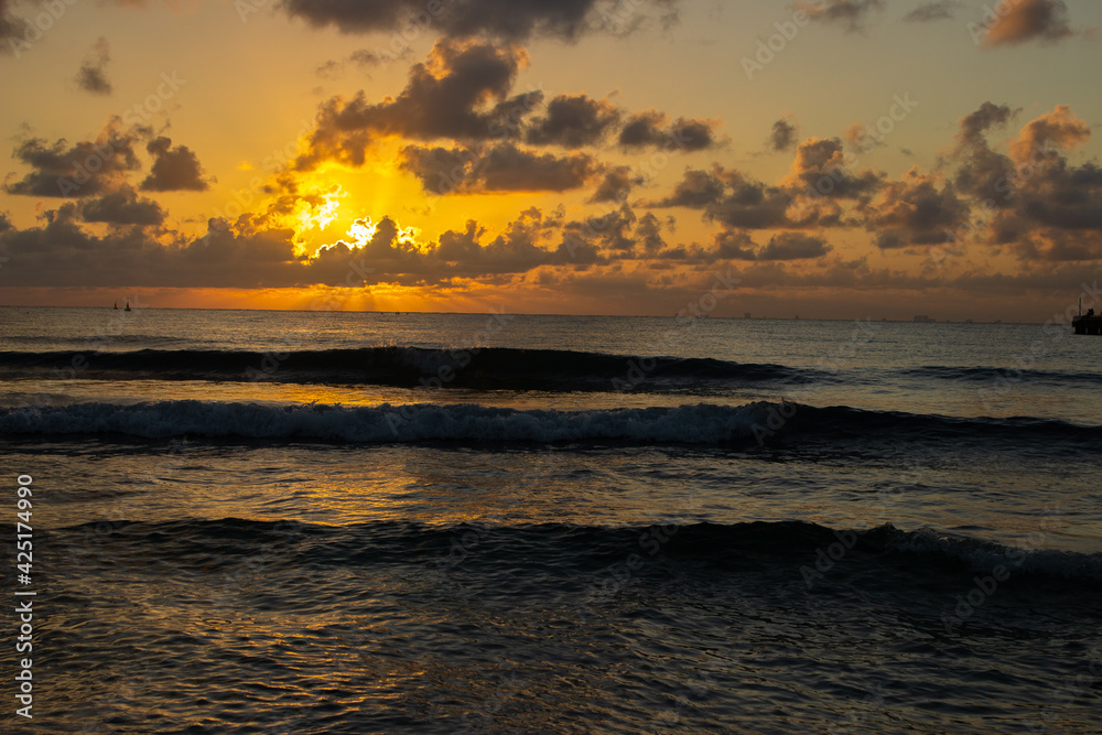 Golden sea in the morning