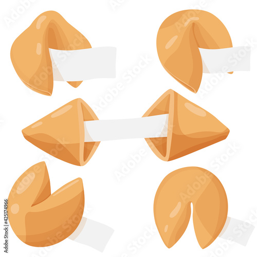 Vector illustration of fortune cookie. Isolated on white background. Food, dessert, good fortune theme.