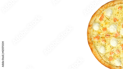 Pizza isolated on white background. Italian food concept. Appetizing pizza. Banner.