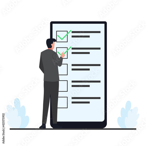 Man check on survey inside phone.