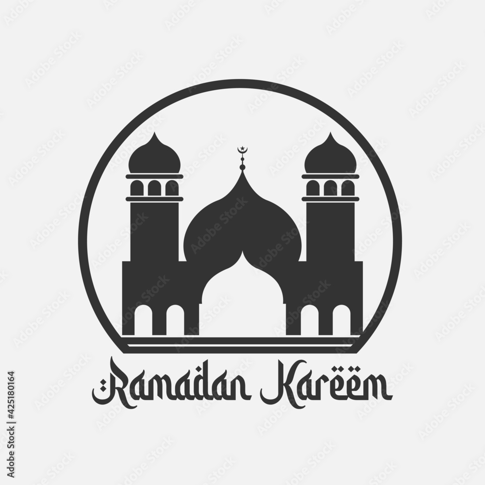 Ramadan Kareem with simple modern Mosque vector.ilustration