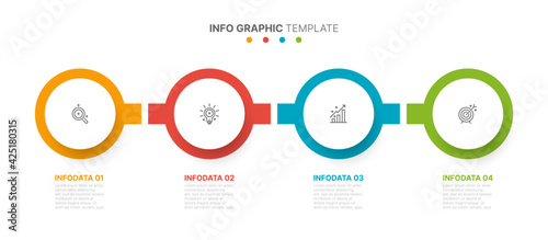 Business infographic template with circles design and marketing icons. Timeline with 4 number options. Vector illustration.

