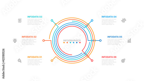 Vector infographic thin lines process design. Business concept with number 6 options, step or processes. can be used for workflow layout, process diagram, parts, chart, presentation or web design.