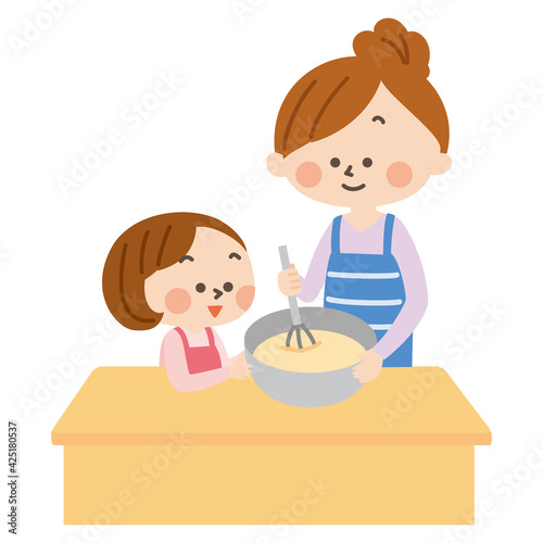 料理をする親子