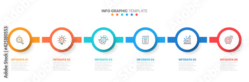 Business infographic template with circles design and marketing icons. Timeline with 6 number options. Vector illustration.
