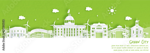Green city of Alabama, America. Environment and ecology concept in paper cut style. Vector illustration.