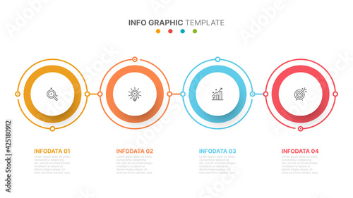 Timeline infographic design elements with circle shapes and marketing icons. Business concept with 4 options, steps or processes.