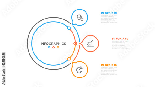 Thin line flat infographic. Business concept with 3 options, cycle.  Vector illustration. Can be used for workflow diagram,  graph, chart, report, web design, presentation. 