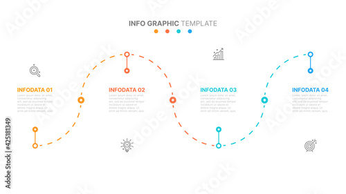 Thin line flat timeline infographic process design vector with 4 steps, options, points. Can be used for workflow diagram, annual report, presentation or web design.