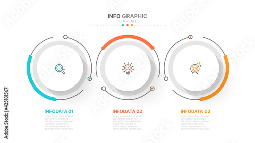 Timeline infographic design template. Business concept with 3 options, steps or processes, circle. Vector illustration.