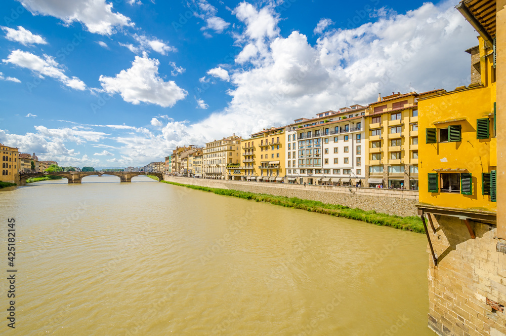 Florence, Ponte alla Carraia medieval Bridge landmark on Arno river.