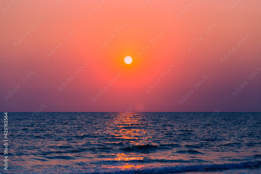 Nature in twilight period which including of sunset over the sea , Sunset and sea background