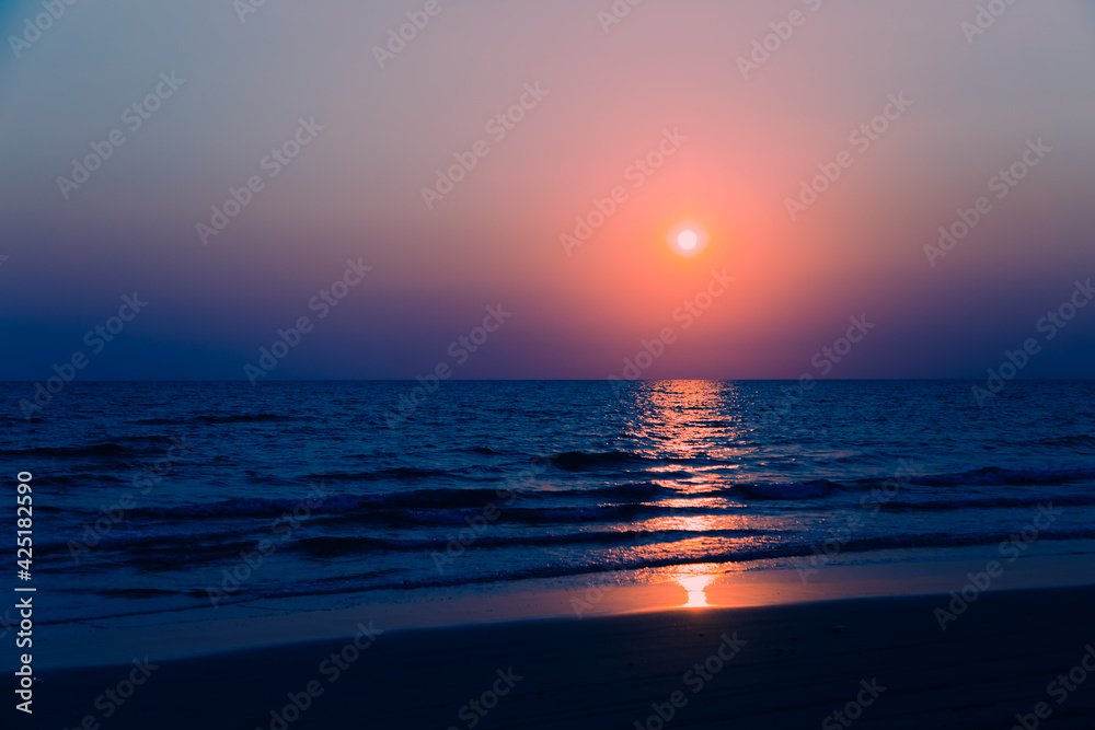 Fototapeta premium Nature in twilight period which including of sunset over the sea , Sunset and sea background