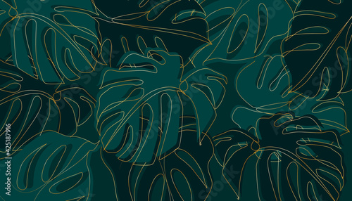 Set of tropical nature leaf with gold shape. Floral element geometric design. Organic minimal trend graphic leaves posters. Can be used on banners, flyers or web. Vector illustration EPS 10.