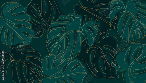 Set of tropical nature leaf with gold shape. Floral element geometric design. Organic minimal trend graphic leaves posters. Can be used on banners, flyers or web. Vector illustration EPS 10.