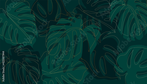 Set of tropical nature leaf with gold shape. Floral element geometric design. Organic minimal trend graphic leaves posters. Can be used on banners, flyers or web. Vector illustration EPS 10.