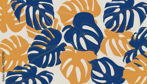 Set of tropical nature leaf with gold shape. Floral element geometric design. Organic minimal trend graphic leaves posters. Can be used on banners, flyers or web. Vector illustration EPS 10.