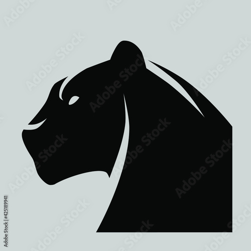 Black panther portrait side view symbol on gray backdrop. Design element