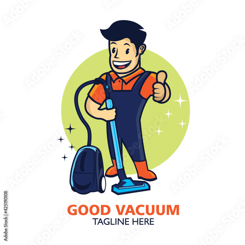 Cleaning service character mascot in retro style, good for cleaning service business logo
