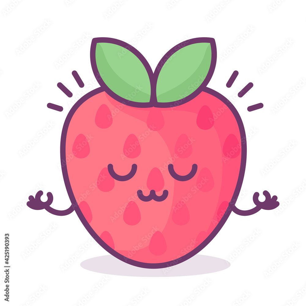 Kawaii strawberry with face, hearts and sparkles with text lettering Berry Cute. Funny fruit pun illustration, Kawaii strawberry with face, hearts and sparkles with text lettering Berry Cute. Funny fruit pun illustration,