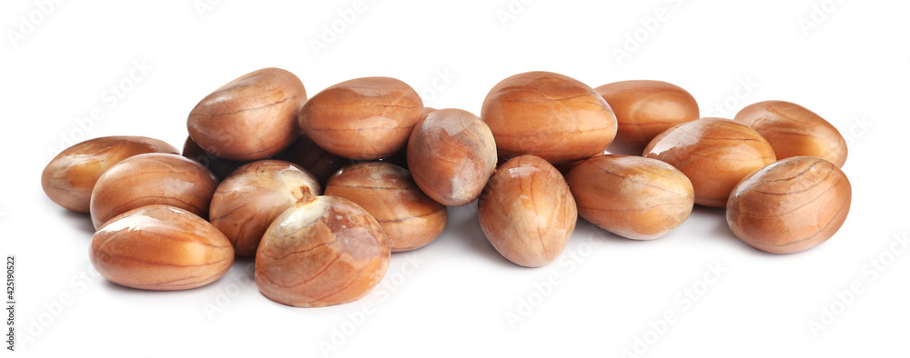 Fresh raw jackfruit seeds on white background