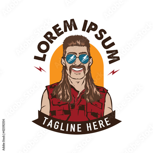A man with mullet hair style and red neck shirt, good for club logo andtshirt design