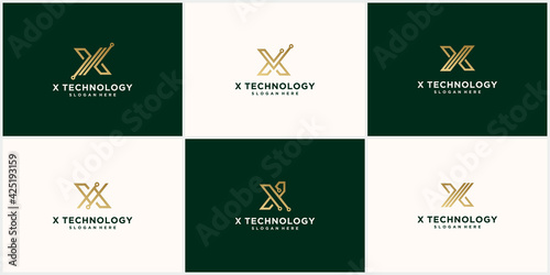 Initial letter x logo technology connected circle symbol Premium Vector