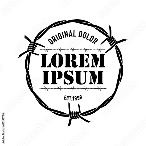 Circular Barbed wire vector illustration in stamp logo style, perfect for fitness gym and martial art club logo design