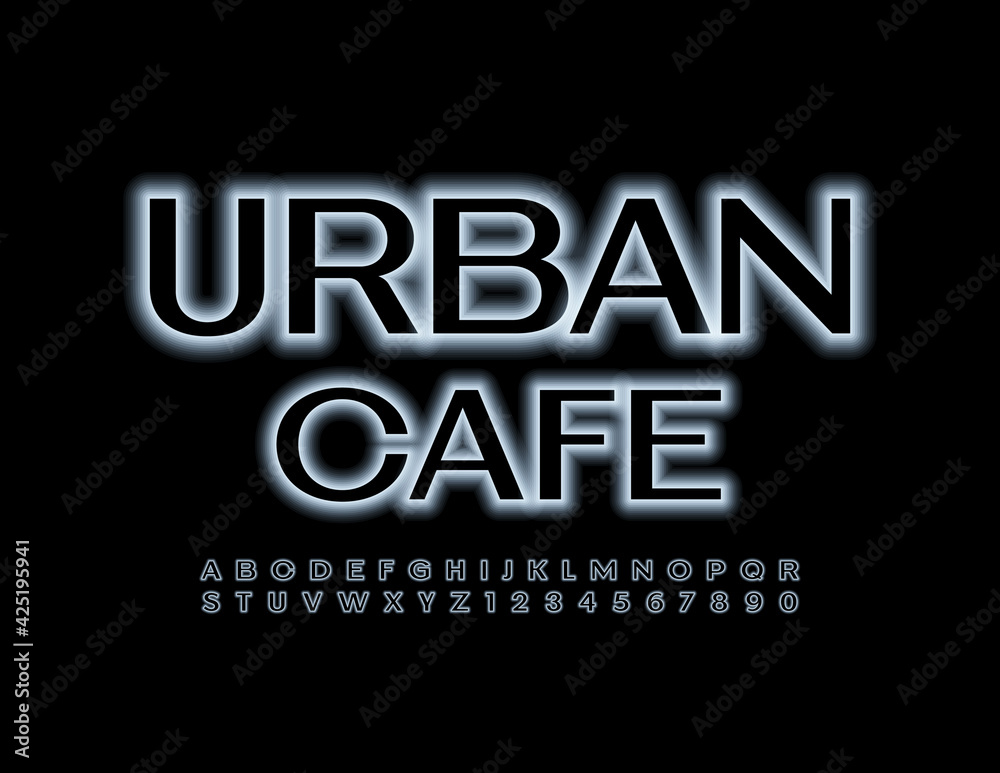Vector stylish logo Urban Cafe. Glowing Black Font. Neon set of Alphabet Letters and Numbers Vector stylish logo Urban Cafe. Glowing Black Font. Neon set of Alphabet Letters and Numbers