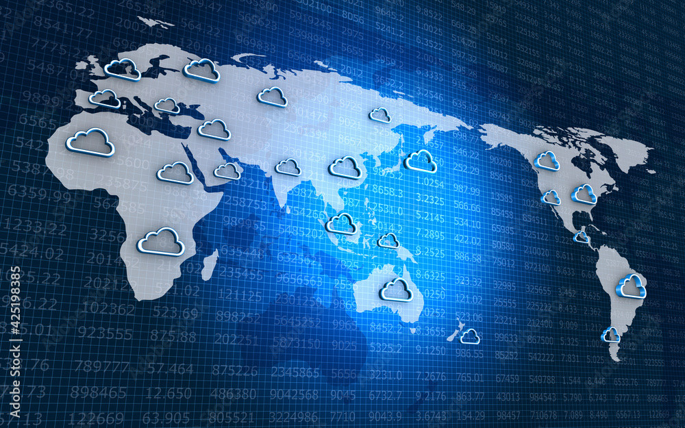 世界地図とクラウドネットワーク、デジタル背景 世界地図とクラウドネットワーク、デジタル背景