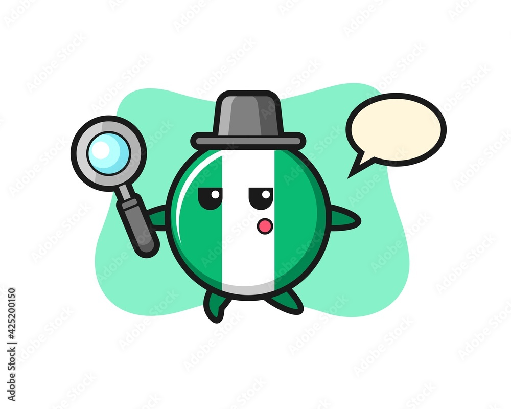 nigeria flag badge cartoon character searching with a magnifying glass