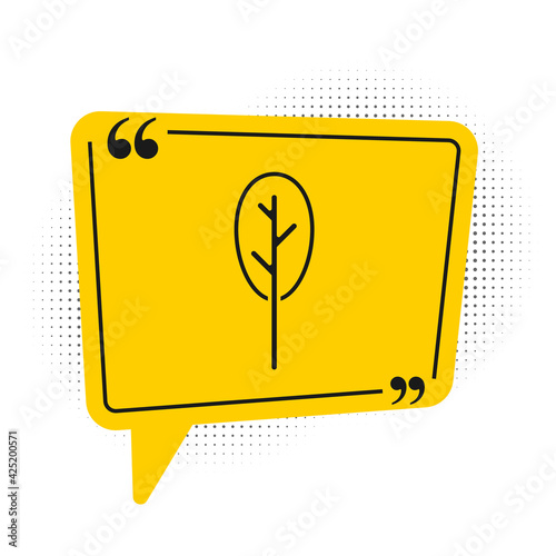 Black Spinach icon isolated on white background. Yellow speech bubble symbol. Vector
