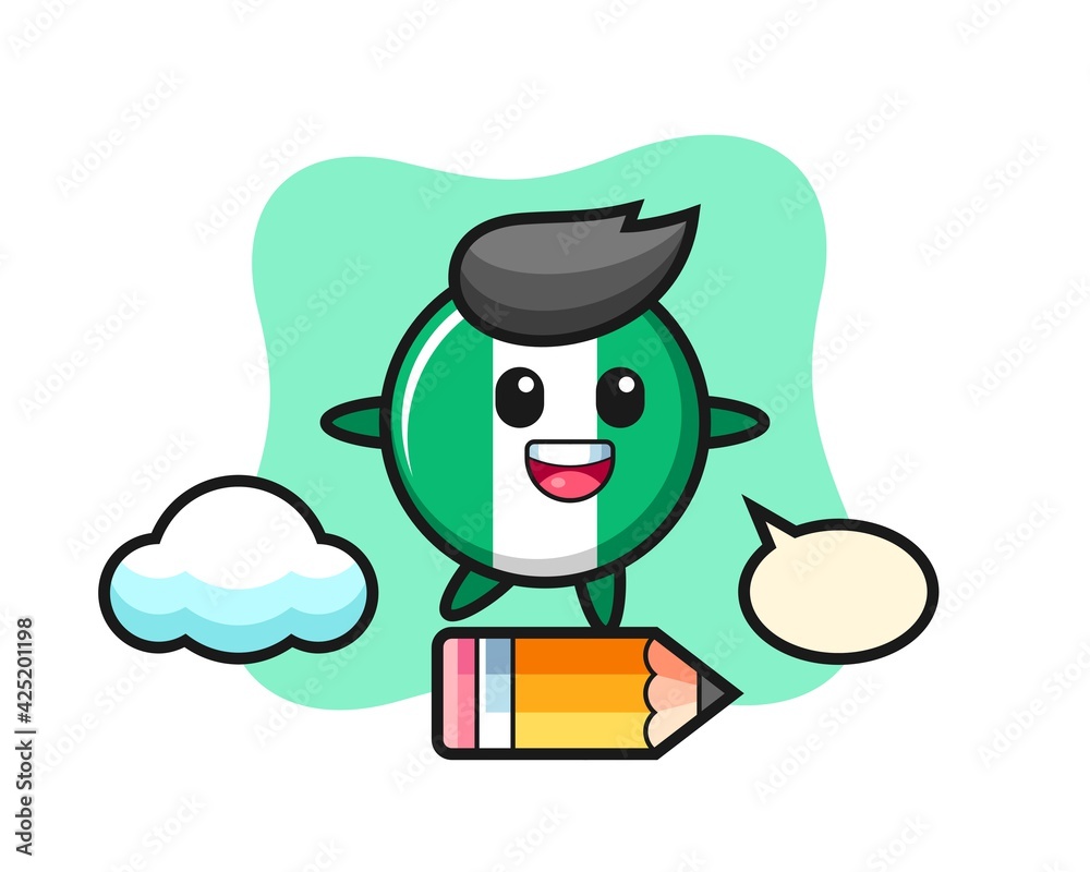 nigeria flag badge mascot illustration riding on a giant pencil nigeria flag badge mascot illustration riding on a giant pencil