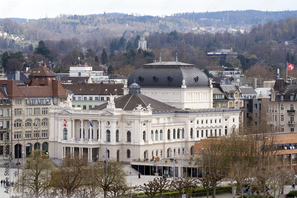 Zurich Opera House at springtime. Photo taken April 3rd, 2021, Zurich, Switzerland.