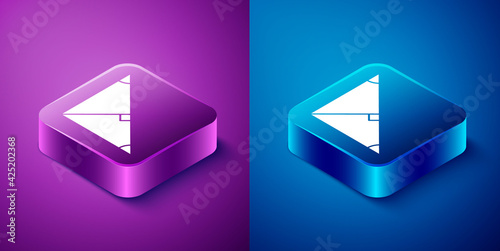 Isometric Angle bisector of a triangle icon isolated on blue and purple background. Square button. Vector