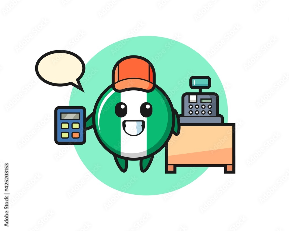 Illustration of nigeria flag badge character as a cashier