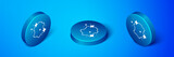 Isometric Leather icon isolated on blue background. Blue circle button. Vector