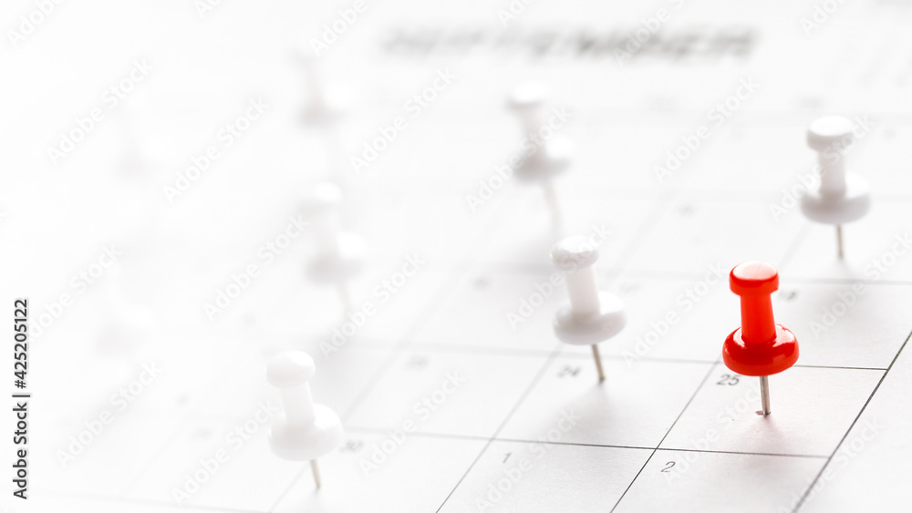 Calendar page pinned in a calender on datebusiness meeting schedule, travel planning or project milestone and reminder concept.