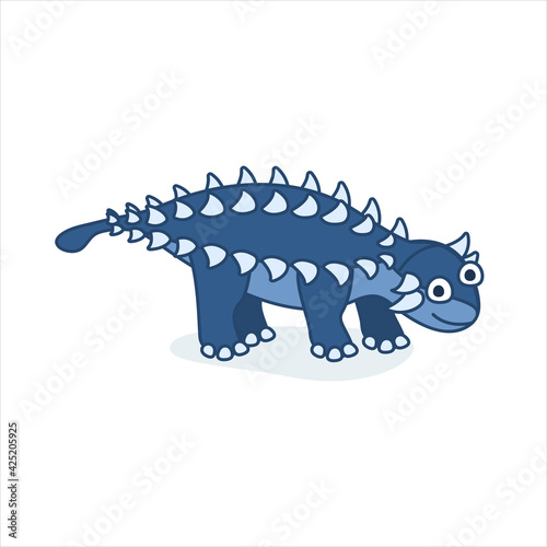 Funny ankylosaurus character in cartoon style. Cute dinosaur flat kid graphic. 