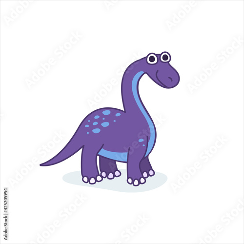 Funny brachiosaurus character in cartoon style. Cute dinosaur flat kid graphic.