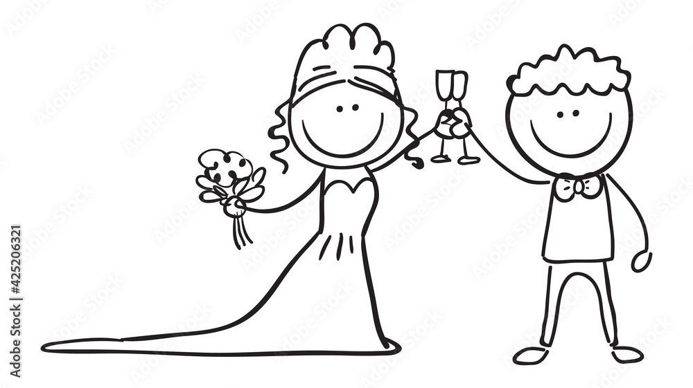 Bride and groom thin line icon, valentine day concept Bride and groom thin line icon, valentine day concept
