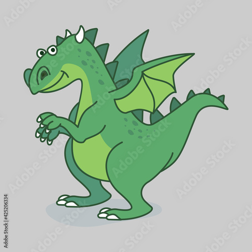 Funny dragon character design. Fantasy vector illustration. Cartoon kid graphic. 