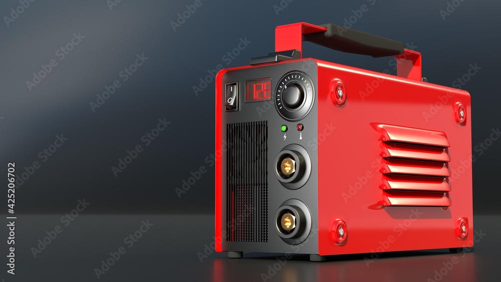 red inverter welding tool. fictive design industrial 3D rendering red inverter welding tool. fictive design industrial 3D rendering