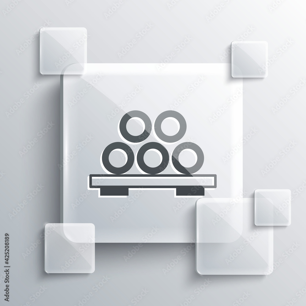 Grey Sushi on cutting board icon isolated on grey background. Asian food sushi on wooden board. Square glass panels. Vector Grey Sushi on cutting board icon isolated on grey background. Asian food sushi on wooden board. Square glass panels. Vector