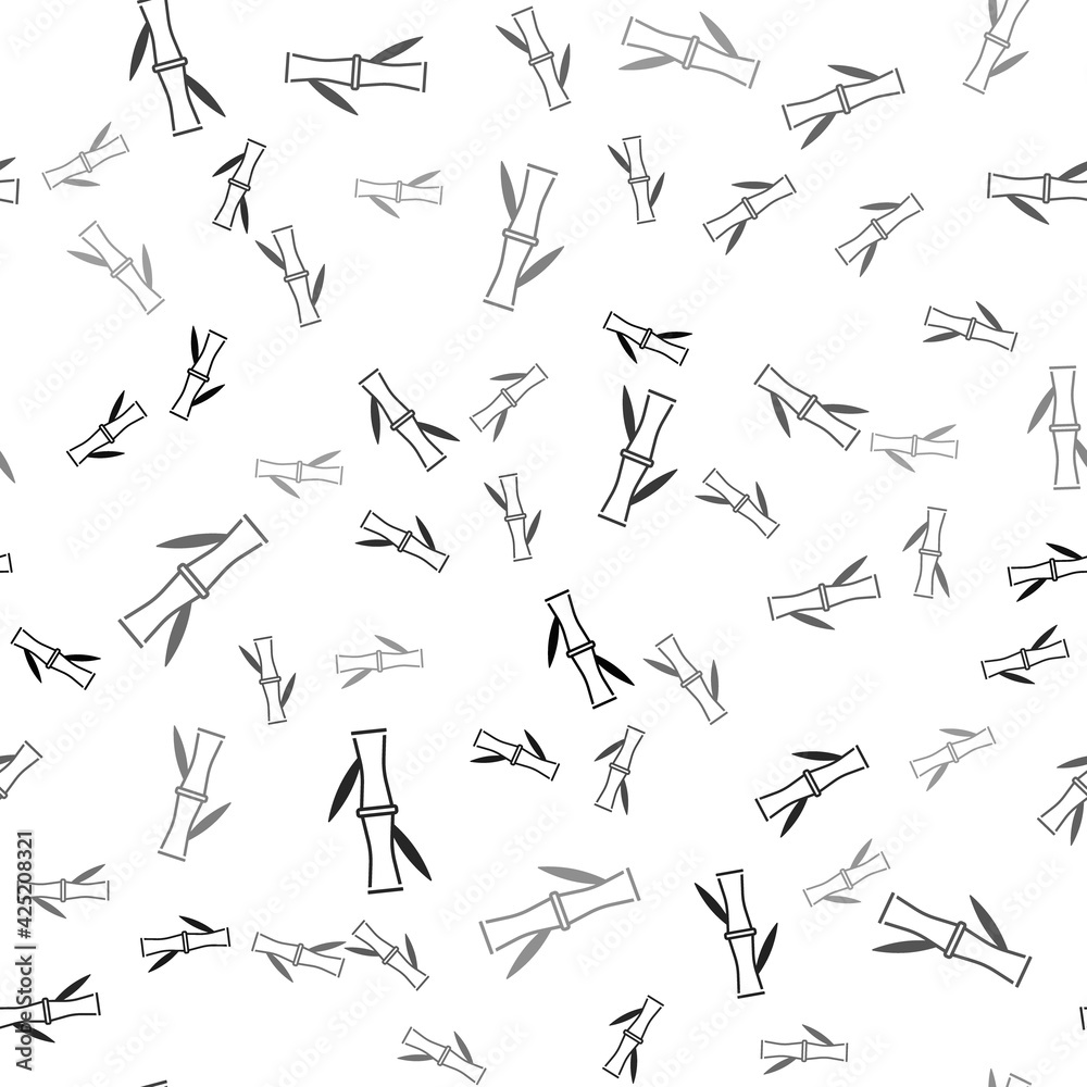 Black Bamboo icon isolated seamless pattern on white background. Vector