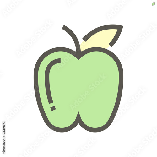 Apple and leaf vector icon with simple shape. That fruit, dessert or food with sweet delicious taste. Healthy with nutrition vitamin from nature. For eat, dieting lifestyle and vegetarian. 48x48 px.