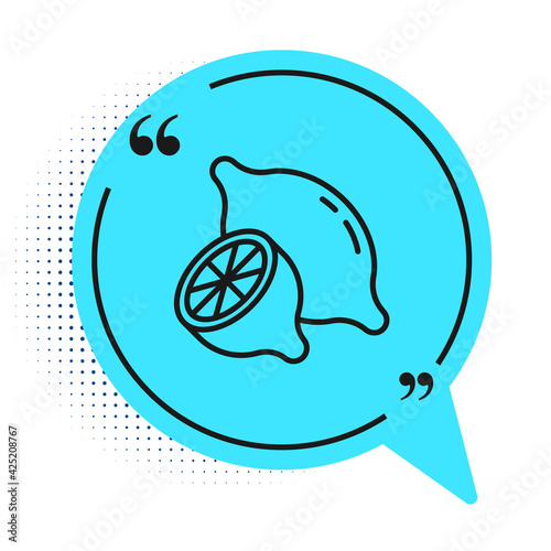 Black line Lemon icon isolated on white background. Blue speech bubble symbol. Vector