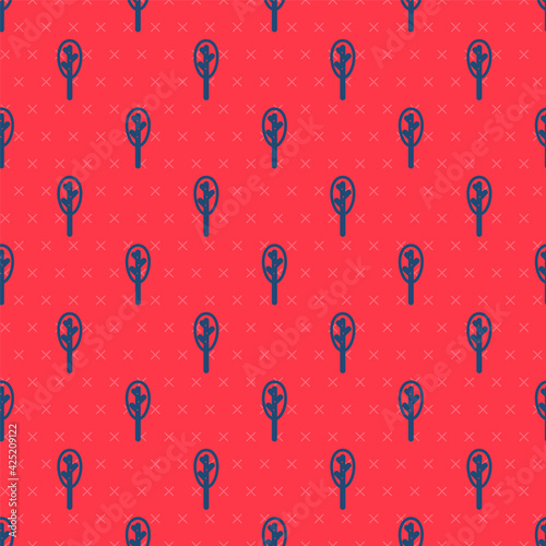 Blue line Spinach icon isolated seamless pattern on red background. Vector